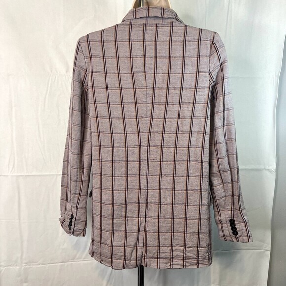Frank and Oak Purple Plaid Single Breasted Blazer Jacket Linen Blend Size XS - Picture 7 of 12